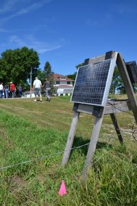 The solar panel powering the Blairs' portable electric fence