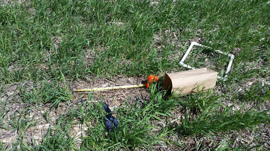biomass sampling equipment in a field ready for corn planting