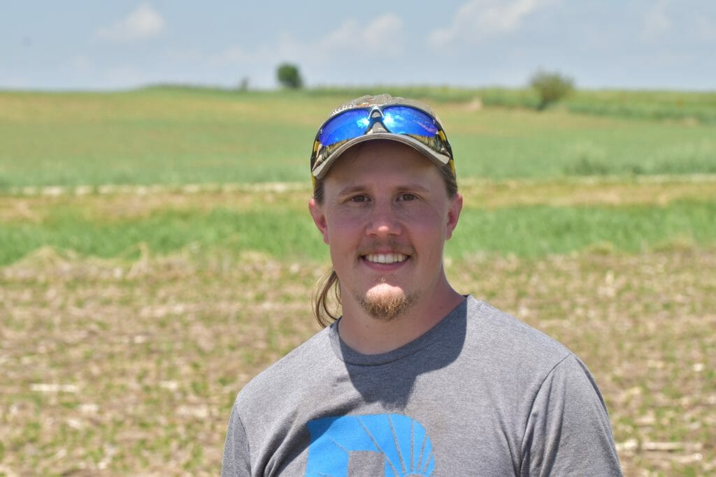 Sam Bennett on-farm research cover crop for reducing herbicides in soybeans