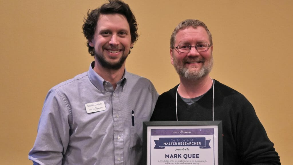 Stefan Gailans, left, with Mark Quee, recipient of 2019 Master Researcher Award