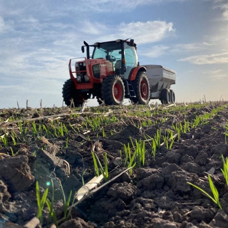 Emerging oats with tractor photo by Martin Larsen