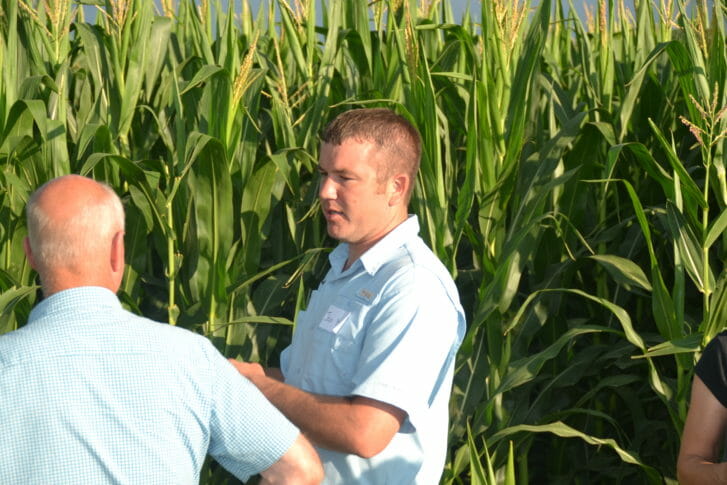 Jon Kiel of Verity Farms led the field day on the farms of Kirk Den Herder and Denny Vande Brake. 