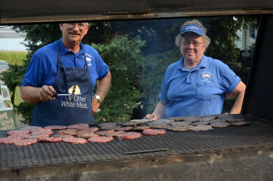 The Adair County Pork Producers were on hand, grilling Bridgewater Farm's beef and brat patties.